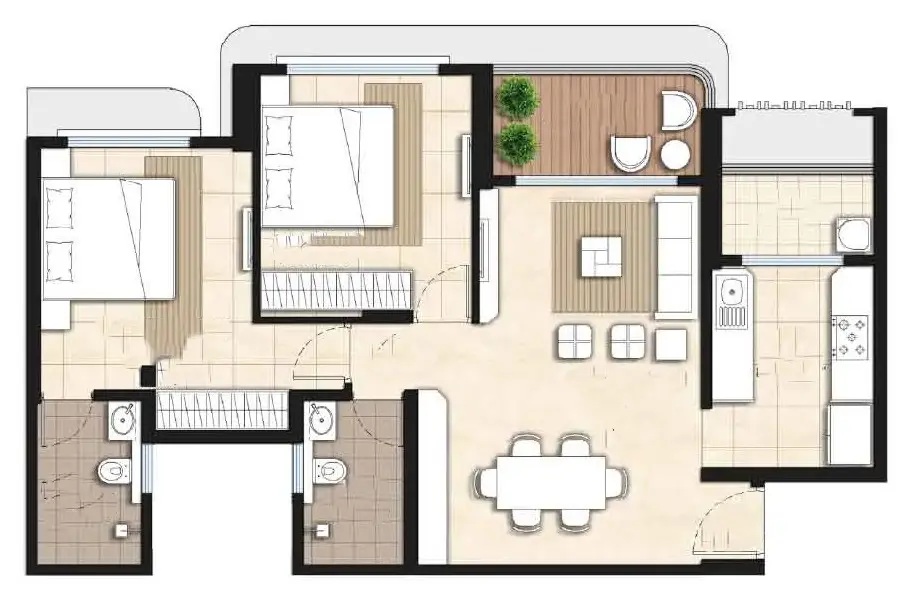 2 BHK Floor Plan Hiranandani Krisala Township Hinjawadi Pune 700-800 SqFt